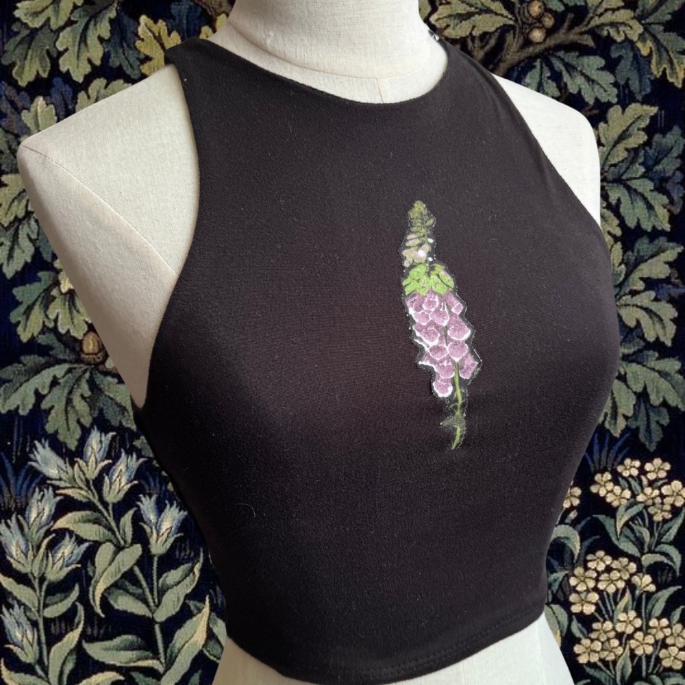 Black Tank Top with Flower Patch